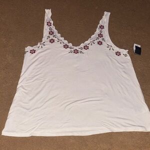 American Eagle Outfitters White Tank Top with Floral Embroidery